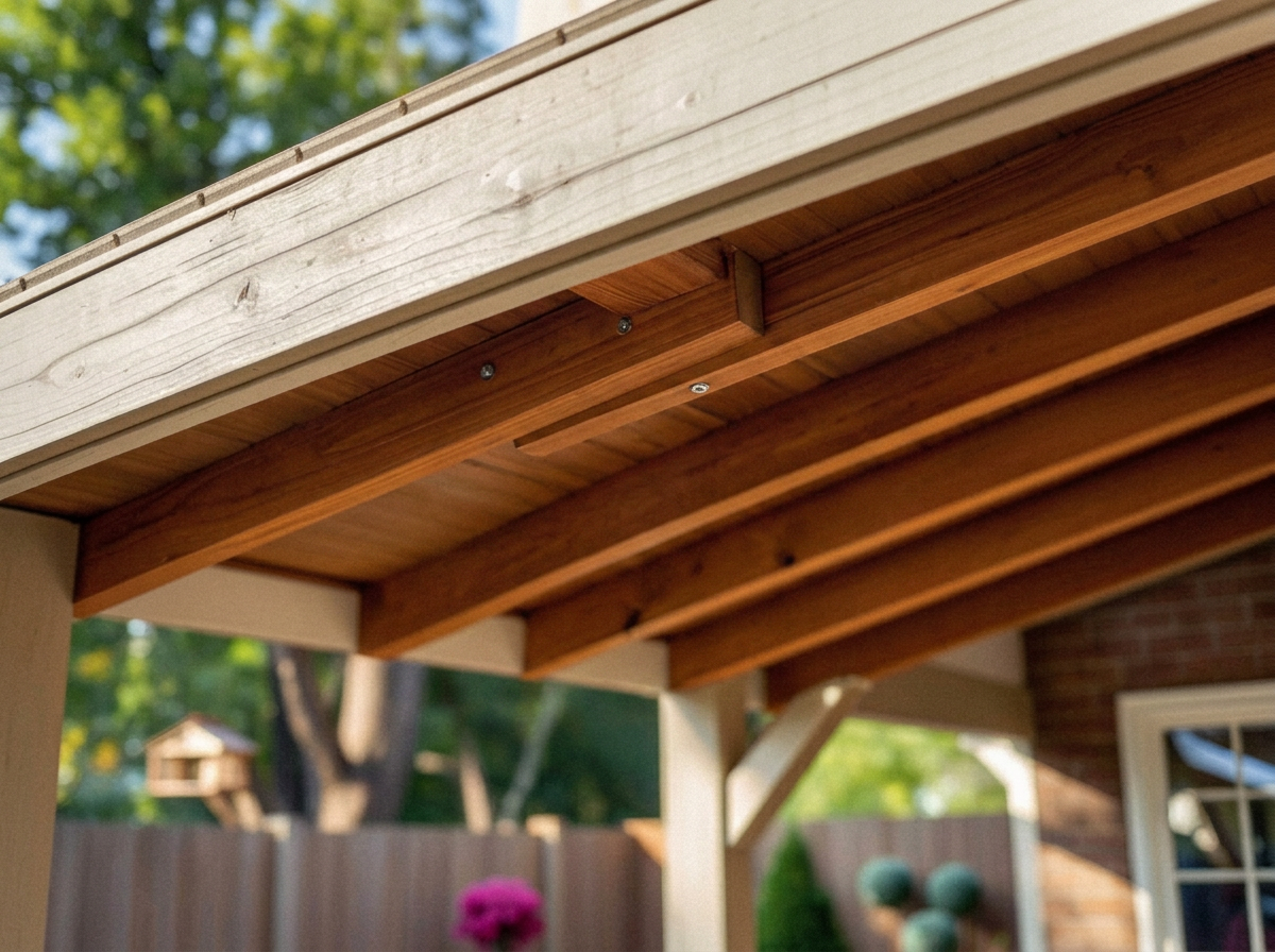 Same patio eave with the wasp nest removed and beams clean